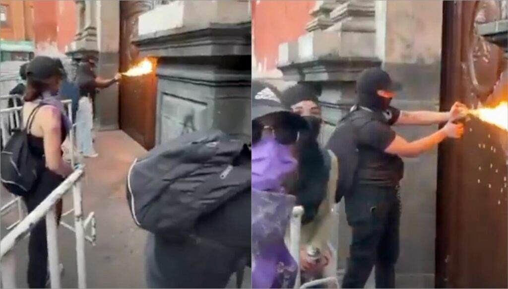 Feministas tentam atear fogo a igreja durante protesto no México