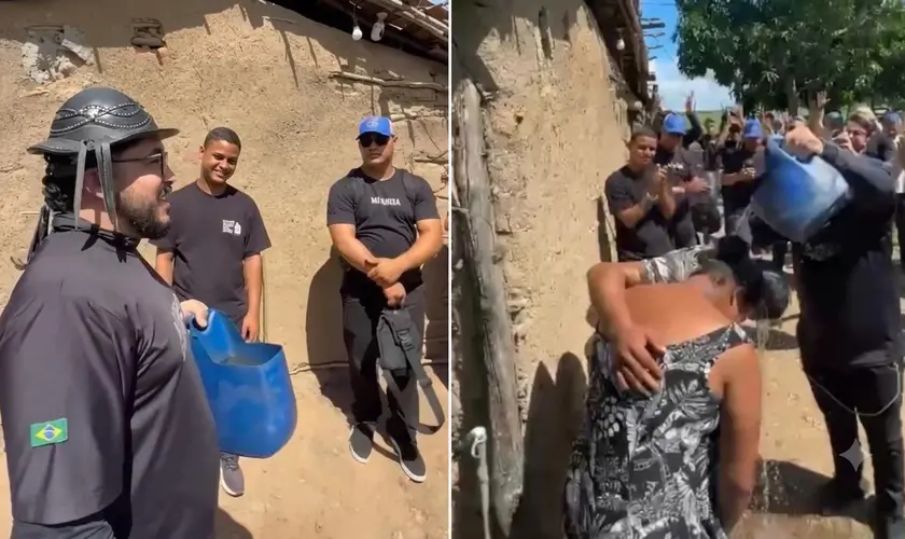 Casal é batizado por missionário no sertão com galão de água