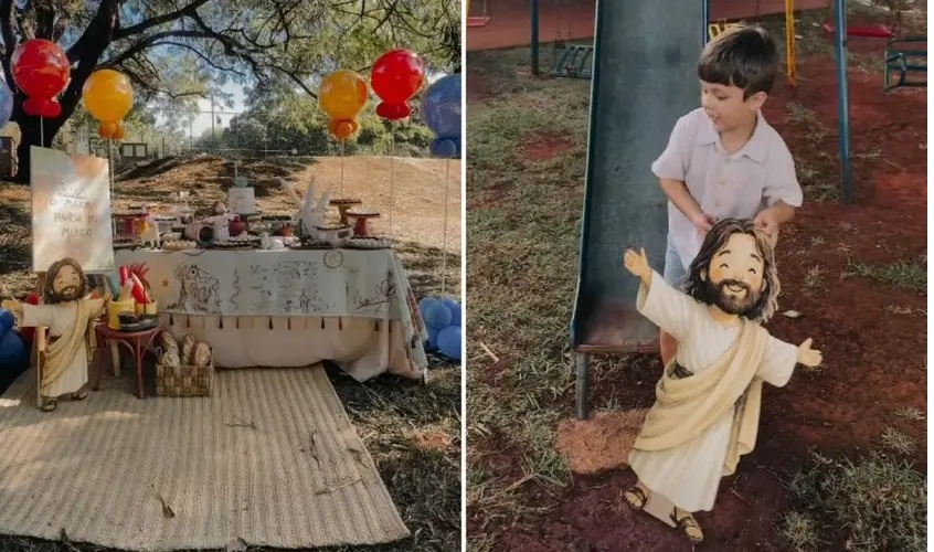 Menino realiza festa com tema "Jesus, o Maior Pintor do Mundo"